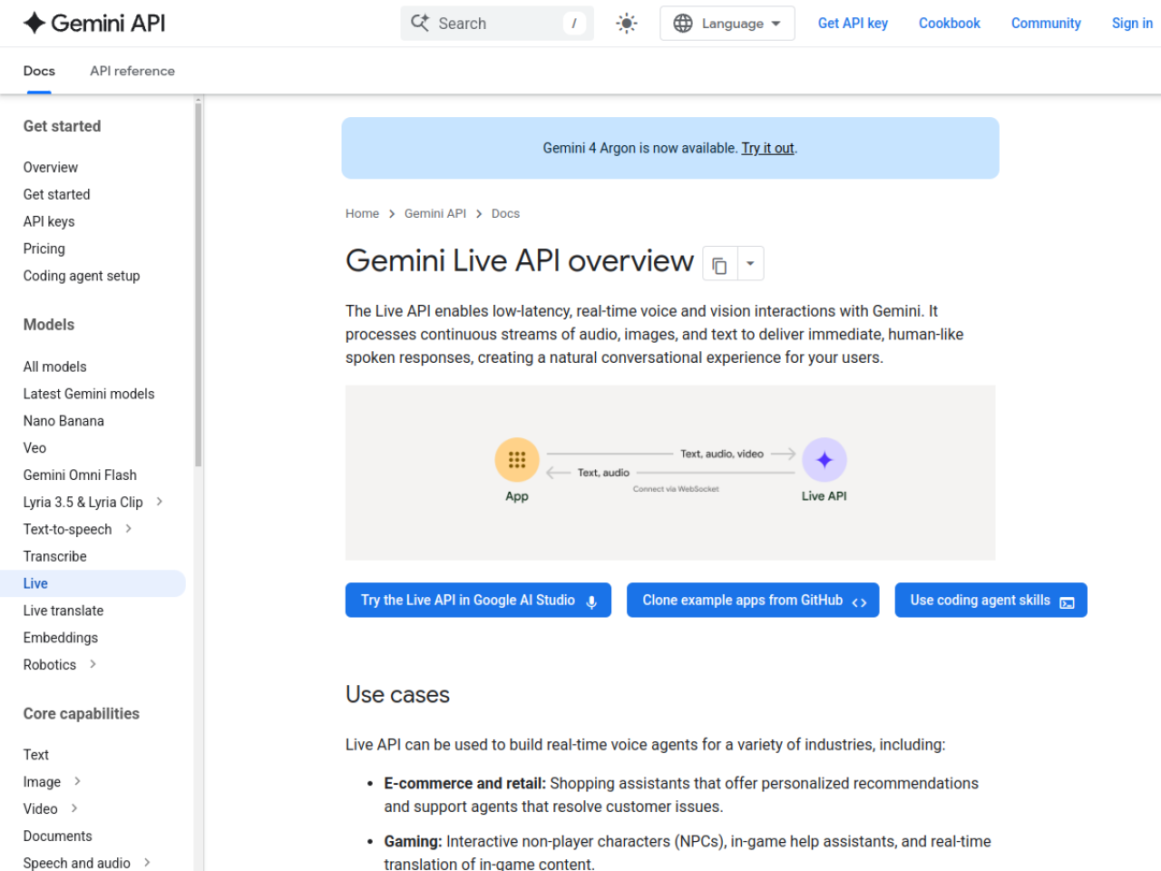 Gemini Live API screenshot